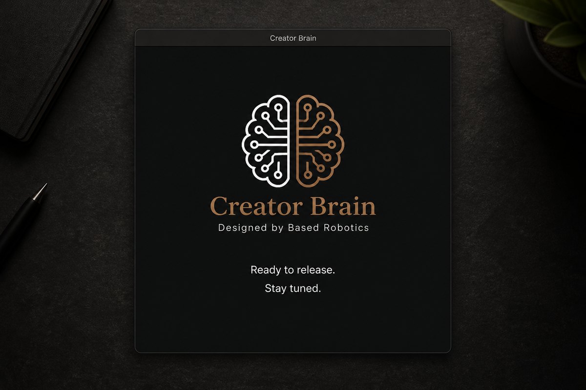 Creator Brain — the application brand mark, a copper-and-white circuit-brain, over a dark desk